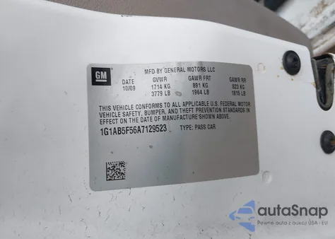 2010 Chevrolet Cobalt Ls из США, поврежденный, VIN 1G1AB5F56A7129523